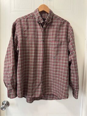 Cortina Casual Plaid Button-Down Shirt in Red and Gray